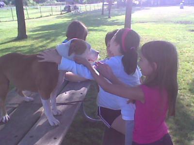 Anna playing with the children at the dog park