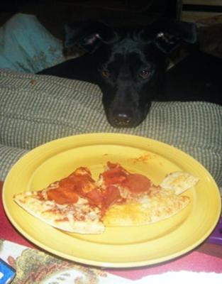 Katie staring at pizza!!